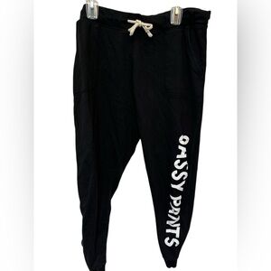 Instant Message Black Joggers with White Sassy Pants Graphic